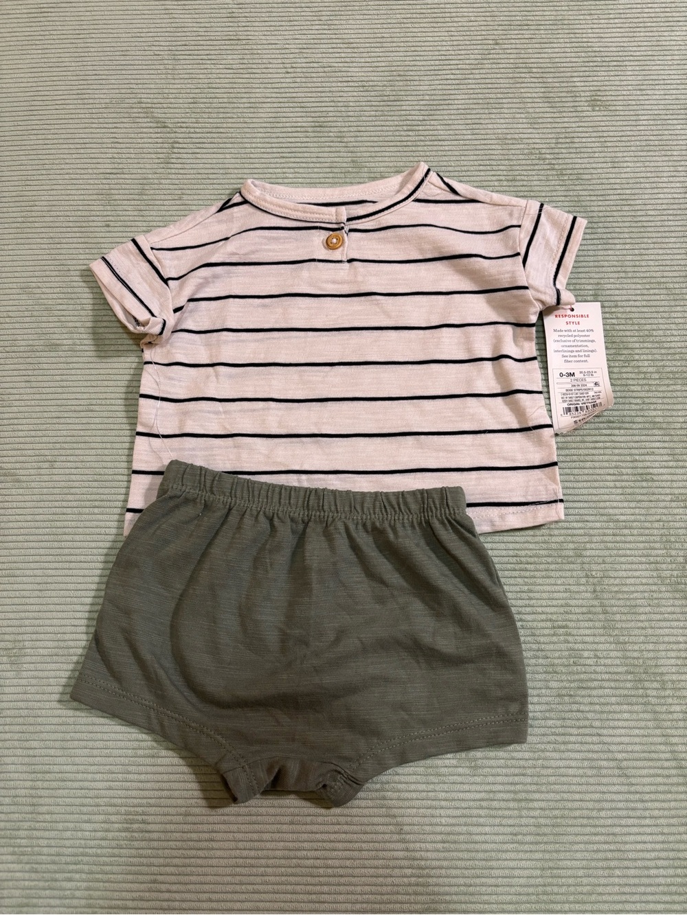 Cat & Jack Striped Tee with Olive Green Shorts